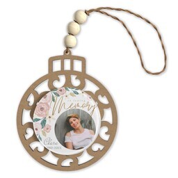 Beaded Wood & Acrylic Ornament with Bordered Botanicals design