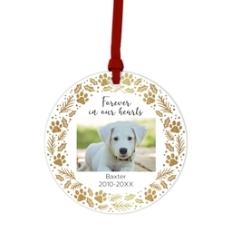 Ceramic Round Photo Ornament with Feastive Paw design