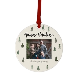 Ceramic Round Photo Ornament with Happy Trees design