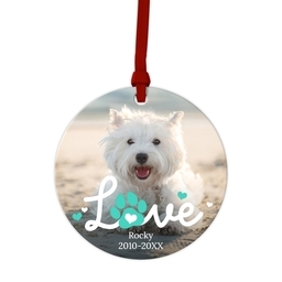 Ceramic Round Photo Ornament with Love Paw Blue design
