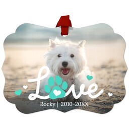 Personalized Metal Ornament - Scalloped with Love Paw Blue design