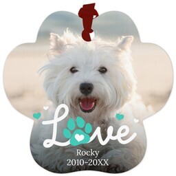 Paw Metal Ornament with Love Paw Blue design