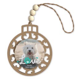 Beaded Wood & Acrylic Ornament with Love Paw Blue design