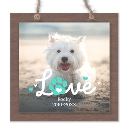 Wood & Acrylic Square Ornament with Love Paw Blue design