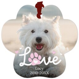 Paw Metal Ornament with Love Paw Pink design