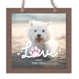 Wood & Acrylic Square Ornament with Love Paw Pink design