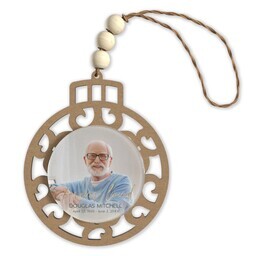 Beaded Wood & Acrylic Ornament with Loving Script design