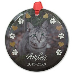 Circle Acrylic Ornament with Paws and Hearts design