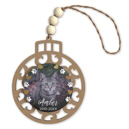 Beaded Wood & Acrylic Ornament with Paws and Hearts design