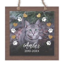 Wood & Acrylic Square Ornament with Paws and Hearts design