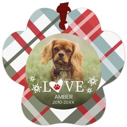 Paw Metal Ornament with Plaid Paw design