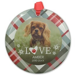 Circle Acrylic Ornament with Plaid Paw design