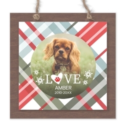 Wood & Acrylic Square Ornament with Plaid Paw design