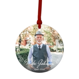 Ceramic Round Photo Ornament with Wreathed Archway design