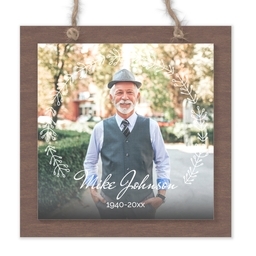 Wood & Acrylic Square Ornament with Wreathed Archway design