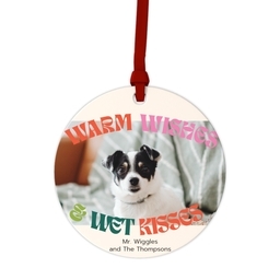Ceramic Round Photo Ornament with Merry Bright & Cuddly design