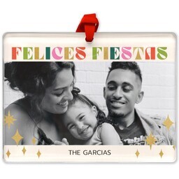 Rectangle Acrylic Photo Ornament with Merry Bright & Feliz design