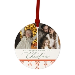 Ceramic Round Photo Ornament with Present Cheer design
