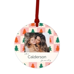 Ceramic Round Photo Ornament with Checkers & Bows design