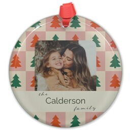 Circle Acrylic Ornament with Checkers & Bows design