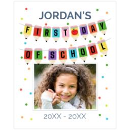 Poster board print featuring a colorful school-themed design with pencil graphics and space for a student photo.
