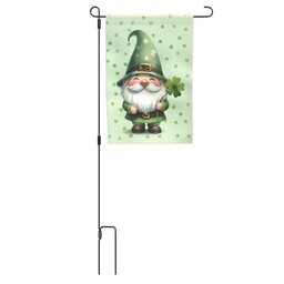 Garden Flag with Metal Stake with Clover Gnome design