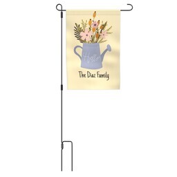 Garden Flag with Metal Stake with Floral Watering Can design