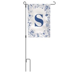 Garden Flag with Metal Stake with Garden Toile Monogram design