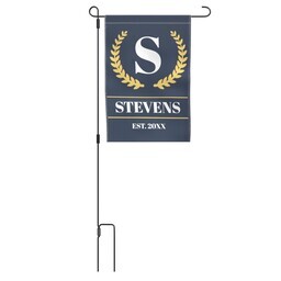 Garden Flag with Metal Stake with Navy and Gold Crest design
