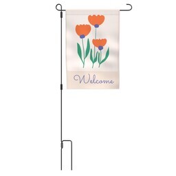 Garden Flag with Metal Stake with Orange Floral design
