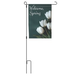 Garden Flag with Metal Stake with White Tulips design