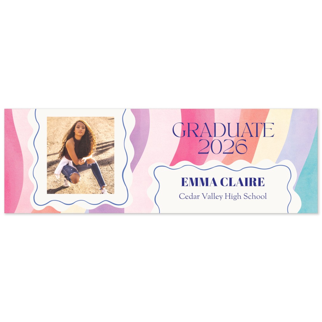 Graduation banner: Custom banner featuring graduate's name and school details