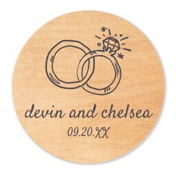 Magnetic Wooden Bottle Opener with Doodle Wedding Rings design