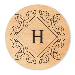 Magnetic Wooden Bottle Opener with Ornate Monogram design