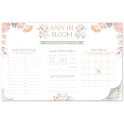 11x17 Personalized Tear Away Placemat Sheets of 30 with Baby In Bloom Activity design