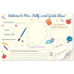 11x17 Personalized Tear Away Placemat Sheets of 30 with Classroom Hello! design