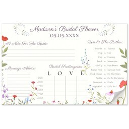 11x17 Personalized Tear Away Placemat Sheets of 30 with Floral Bridal Activity design