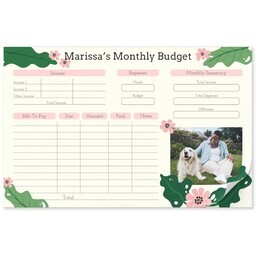 11x17 Personalized Tear Away Placemat Sheets of 30 with Monthly Budget design