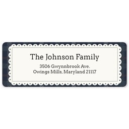 Address Label Sheet with Plaid and Lace Eyelet Blue design