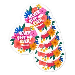 Round Sticker 3"x3" - Set of 6 with Never Give Up design