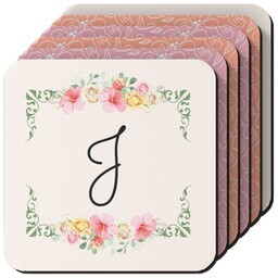 Photo Coasters, Set Of 6 with Flowery Background design