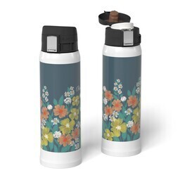 Water Bottle with Flip Top Lid with Field of Flowers design