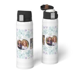 Water Bottle with Flip Top Lid with Floral Border Mom design