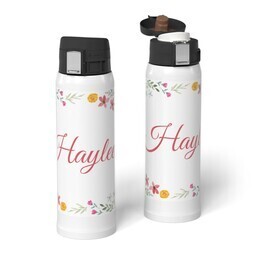 Water Bottle with Flip Top Lid with Flower Frame design
