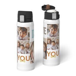Water Bottle With Flip Top Lid: A personalized water bottle for a dad with a photo collage and a Love You Dad message.