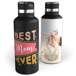 20oz Black Stainless Steel Tank Water Bottle with Best Mom Flag design