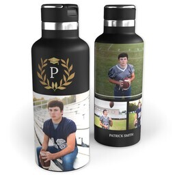 20oz Black Stainless Steel Tank Water Bottle with Cap and Laurel design