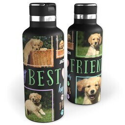 20oz Black Stainless Steel Tank Water Bottle with Four Pawed Friend design