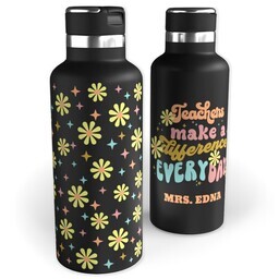 20oz Black Stainless Steel Tank Water Bottle with Retro Teacher design