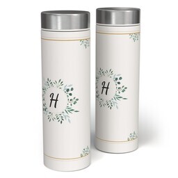 17oz Stainless Steel Matte Water Bottle with Botanical Initials design